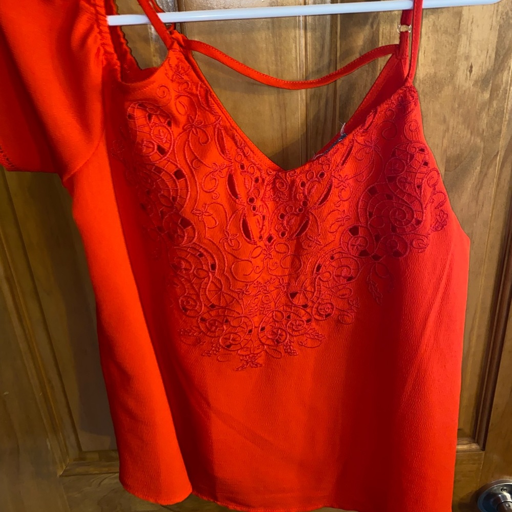 Red off shoulder strappy top